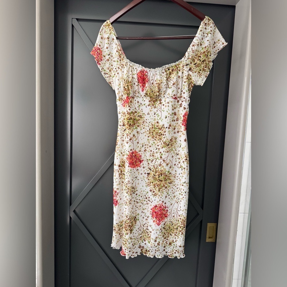 2000s Wet Seal Floral Lace Trim Babydoll Festival Milkmaid Dress Small Y2K